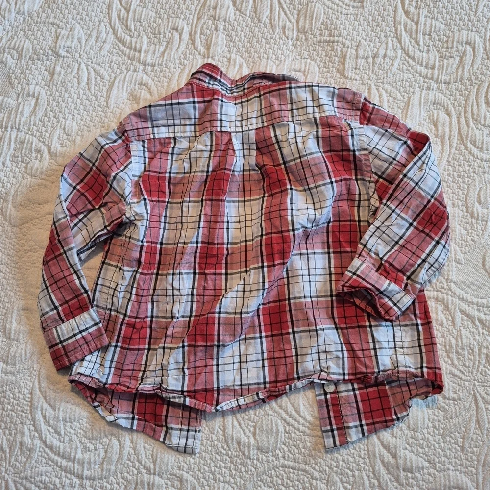 Janie and Jack boys size 18 -24 months red, gray & black button down shirt VGUC - Picture 3 of 4